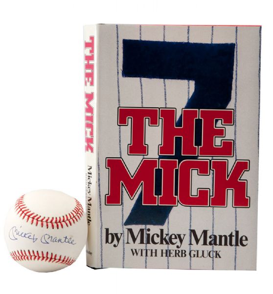 MICKEY MANTLE INSCRIBED BOOK AND SINGLE SIGNED BASEBALL