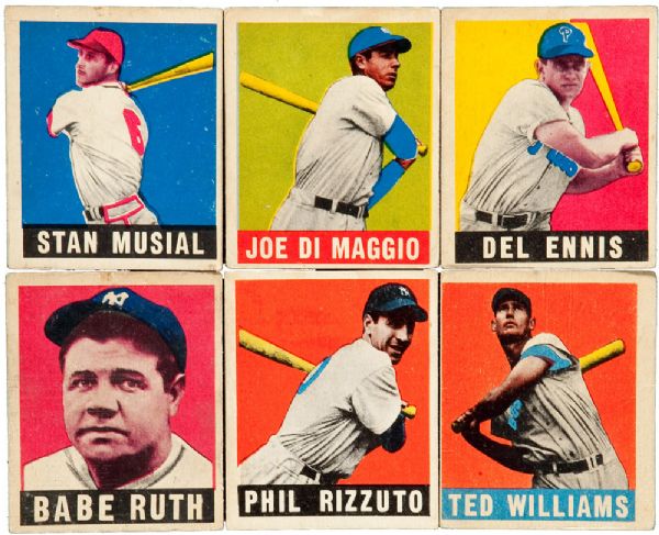 1948 LEAF BASEBALL LOT OF 39 DIFFERENT INLCLUDING DIMAGGIO, RUTH, WILLIAMS AND MUSIAL