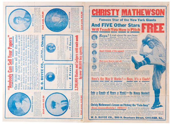 EARLY 1900S CHRISTY MATHEWSON PROMOTIONAL NEWSPAPER DISPLAY