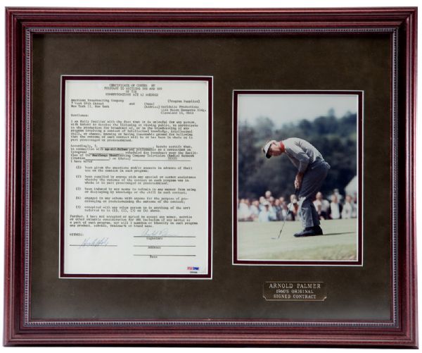 ARNOLD PALMER 1960S "CHALLENGE GOLF" SIGNED TV CONTRACT