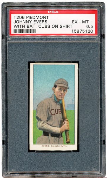1909-11 T206 JOHNNY EVERS (WITH BAT, CUBS ON SHIRT) EX-MT+ PSA 6.5