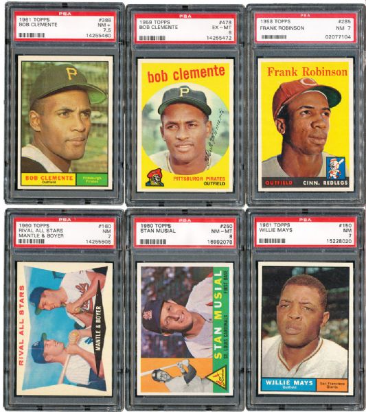 1958 THRU 1963 TOPPS BASEBALL PSA GRADED LOT OF (33) WITH MAYS, CLEMENTE, AND MUSIAL