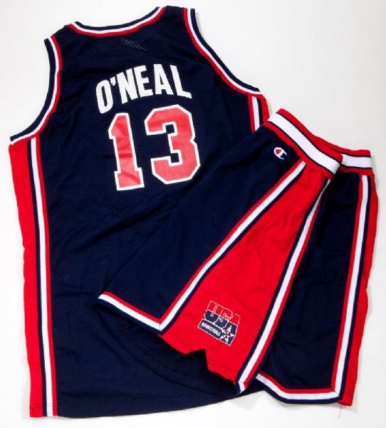 1996 USA WORLD BASKETBALL CHAMPIONSHIP SHAQUILLE ONEAL GAME USED ENSEMBLE