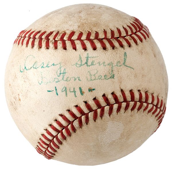 EARLY CASEY STENGEL SINGLE SIGNED BASEBALL WITH "BOSTON BEES 1941" NOTATION