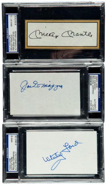 LOT OF (10) HALL OF FAME NEW YORK YANKEES INDEX CARDS & CUT SIGNATURES INC. DIMAGGIO ALL ENCAPSULATED BY PSA/DNA