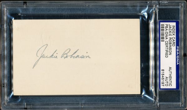 JACKIE ROBINSON SIGNED INDEX CARD ENCAPSULATED BY PSA/DNA