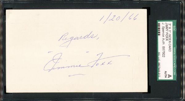 JIMMIE FOXX CUT SIGNED GOVERNMENT POSTCARD ENCAPSULATED BY JSA/SGC