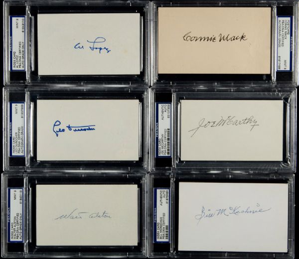 LOT OF (6) HOFER MANAGERS SIGNED INDEX CARDS AND GOVERNMENT POSTCARDS