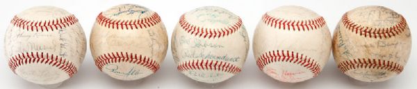 LOT OF (5) ST LOUIS CARDINALS TEAM SIGNED BASEBALLS - 1961, 1963, 1967, 1969 AND 1972