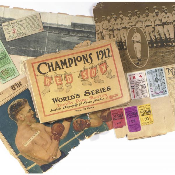 SCRAPBOOK WITH 1912 & 1919 WS PROGRAMS & WS TICKET STUBS (1915, 1919, 1922, 1956) & MORE