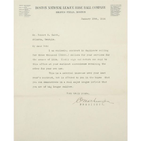 CHRISTY MATHEWSON 1924 TYPED SIGNED LETTER AND ENVELOPE