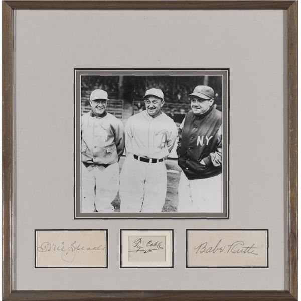 TRIS SPEAKER, TY COBB, BABE RUTH AUTOGRAPH DISPLAY