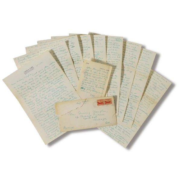 1952 TY COBB HANDWRITTEN 9-PAGE LETTER WITH OUTSTANDING BASEBALL CONTENT, WITH ENVELOPE, PLUS NOTEBOOK FULL OF PHOTOS (INCLUDING RUTH)