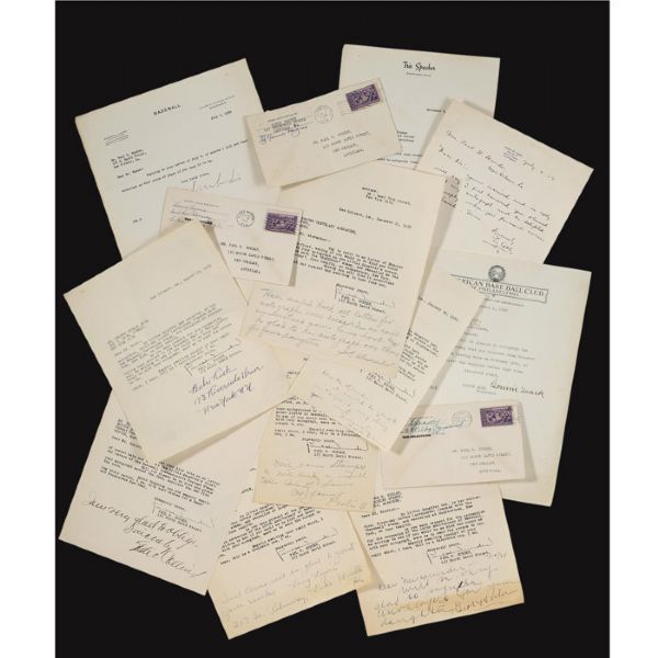 CORRESPONDENCE, WITH HANDWRITTEN REPLIES TO INAUGURAL CLASS OF HALL OF FAME PLAYERS
