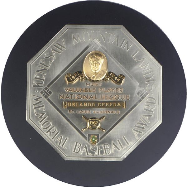 ORLANDO CEPEDA 1967 NATIONAL LEAGUE MVP AWARD PLAQUE