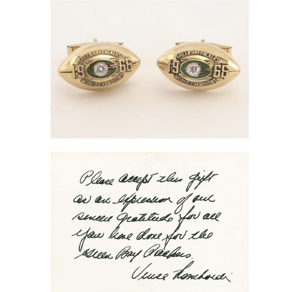LEW ANDERSONS 1966 GREEN BAY PACKERS SUPER BOWL I 10K GOLD CUFFLINKS