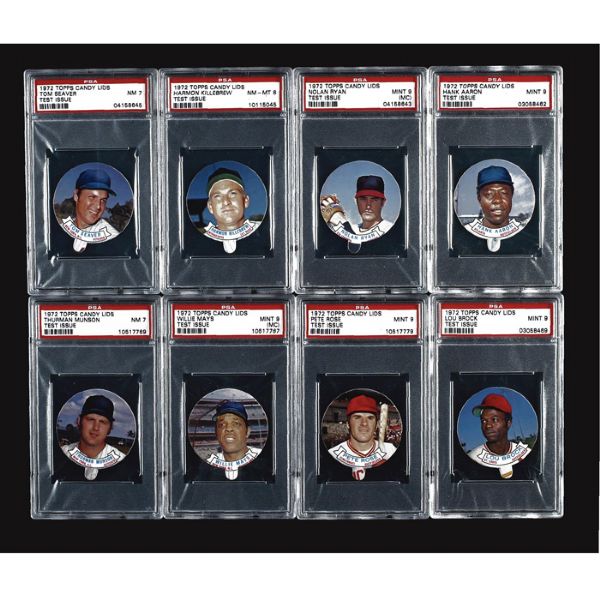 FINEST KNOWN PSA GRADED 1972 TOPPS CANDY LID TEST COMPLETE SET OF 55