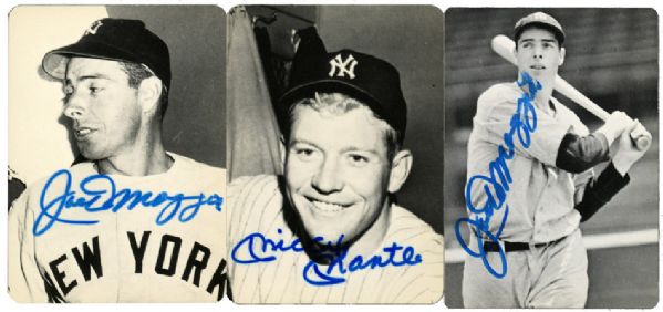 JOE DIMAGGIO (2) AND MICKEY MANTLE SIGNED 1981-82 SAN DIEGO SHOW CARDS