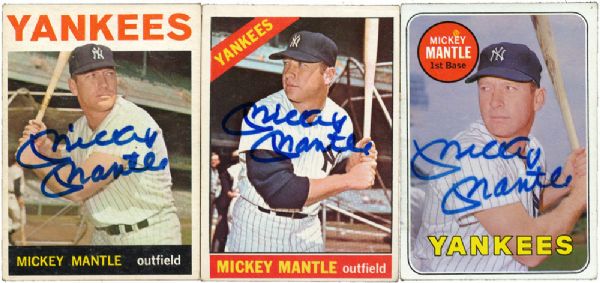 AUTOGRAPHED 1964, 1966, AND 1969 TOPPS MICKEY MANTLE CARDS