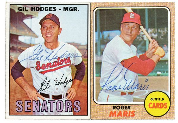 ROGER MARIS AND GIL HODGES AUTOGPRAPHED TOPPS BASEBALL CARDS