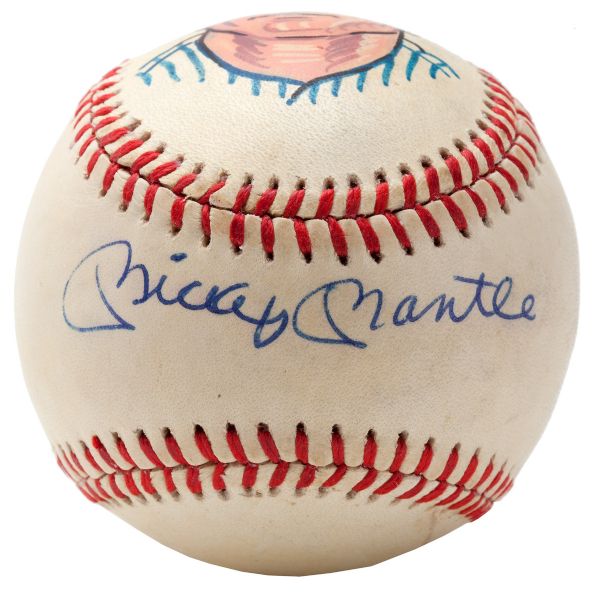 MICKEY MANTLE SIGNED HAND PAINTED PORTRAIT BALL