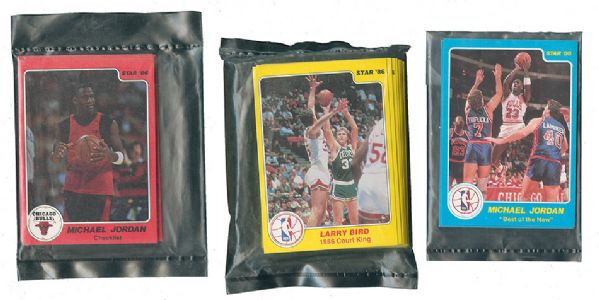 1986 STAR BASKETBALL LOT OF 3 SEALED BAGGED SETS - MICHAEL JORDAN (10), COURT KINGS (33), AND BEST OF THE NEW (4)