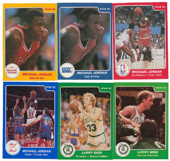 1985 (13) and 1986 STAR BASKETBALL LOT OF 14 - MICHAEL JORDAN (10), LARRY BIRD (3), AND CHARLES BARKLEY (1)