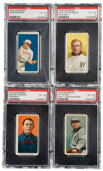 1909-11 T206 VG-EX PSA 4 GRADED LOT OF 8 HALL OF FAMERS INCLUDING JOHNSON, YOUNG, AND SPEAKER