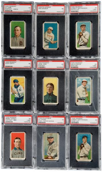 1909-11 T206 PR PSA 1 GRADED LOT OF 166 WITH 38 HALL OF FAMERS INCLUDING COBB (GREEN), MATHEWSON (3), YOUNG (2) PLUS EXTRAS