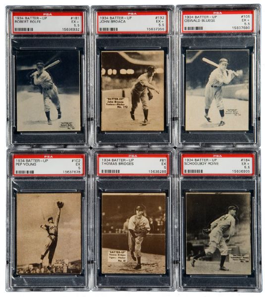 1934-36 BATTER-UP EX PSA 5 OR BETTER LOT OF 12 WITH 11 HIGH NUMBERS