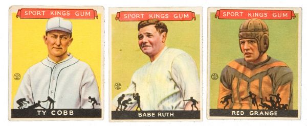 1933 GOUDEY SPORT KINGS LOT OF 6 INCLUDING RUTH, COBB AND GRANGE