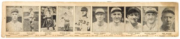 1925-31 W590 UNCUT STRIP OF 10 WITH 7 HALL OF FAMERS INCLUDING ALEXANDER AND SPEAKER