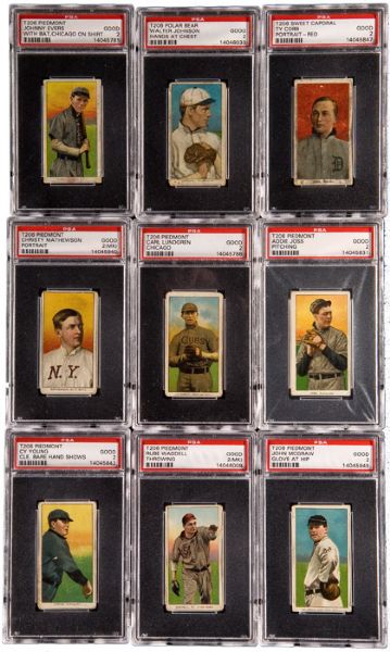 1909-11 T206 GOOD PSA 2 GRADED LOT OF 50 WITH 9 HALL OF FAMERS INCLUDING COBB, MATHEWSON, JOHNSON, AND YOUNG