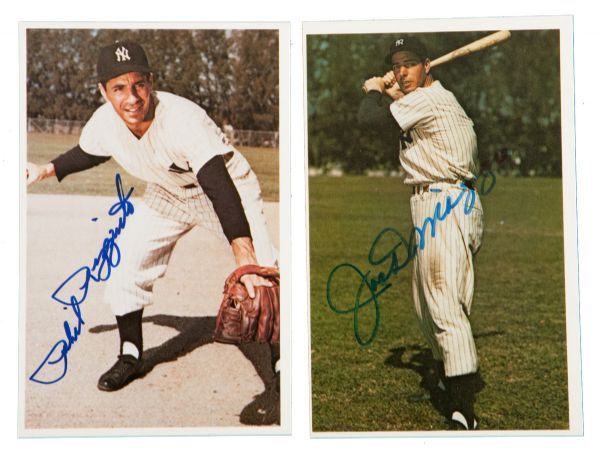 JOE DIMAGGIO AND PHIL RIZZUTO SIGNED 1982 TCMA GREAT PLAYERS OF THE 1950S AND 60S CARDS