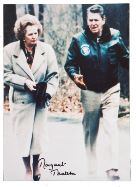 MARGARET THATCHER SIGNED PHOTO WITH RONALD REAGAN 