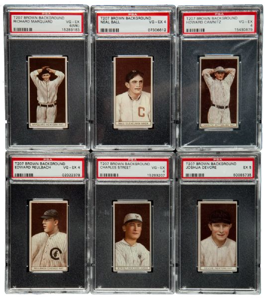 1912 T207 BROWN BORDER VG-EX PSA 4 GRADED OR BETTER LOT OF (12) INCLUDING CAREY AND MARQUARD