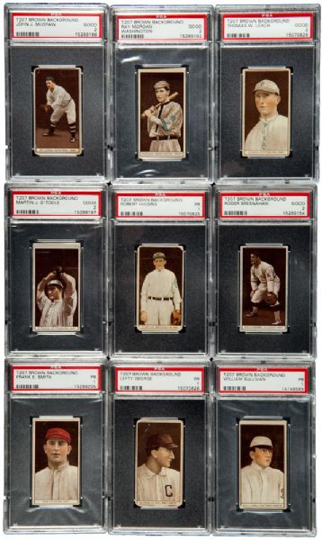 1912 T207 BROWN BORDER PSA GRADED LOT OF (14) INCLUDING MCGRAW, BRESNAHAN, GEORGE, AND HIGGINS