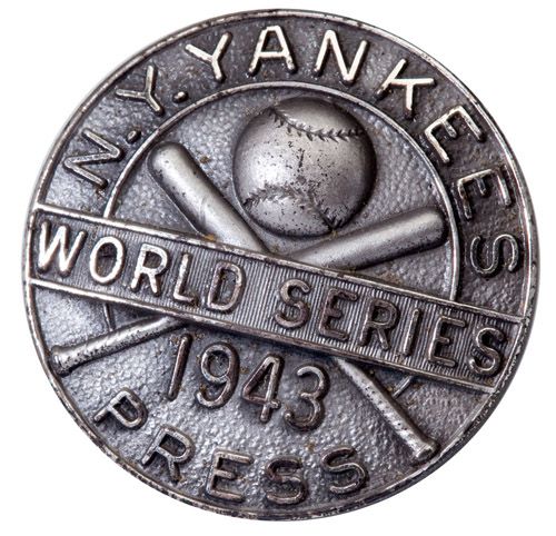 1943 NEW YORK YANKEES WORLD SERIES PRESS PIN