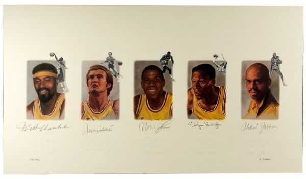 LOS ANGELES LAKERS SIGNED LEGENDS LITHOGRAPH