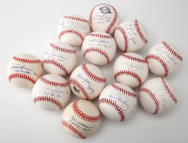 LOT 0F (13) SINGLE SIGNED BASEBALLS WITH SIGNIFICANT LEAGUE AWARD NOTATIONS