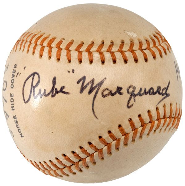 RUBE MARQUARD SINGLE SIGNED BASEBALL WITH "HALL OF FAME 1971" NOTATION