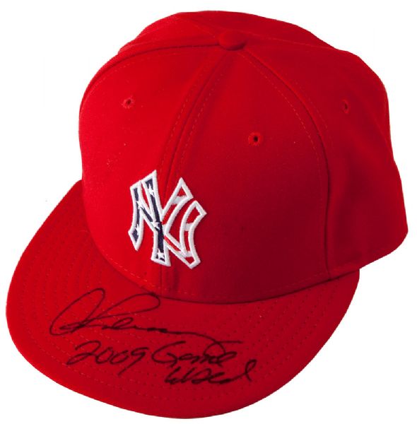 2009 FOURTH OF JULY ALEX RODRIGUEZ AUTOGRAPHED RED NEW YORK YANKEES GAME WORN CAP