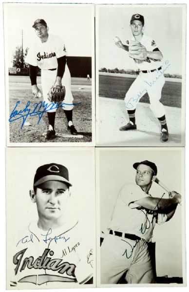 GROUP OF (7) 1950S CLEVELAND INDIANS SIGNED POSTCARDS W/ FELLER, WYNN, MARTIN AND MORE