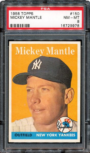 1958 TOPPS #150 MICKEY MANTLE NM-MT PSA 8