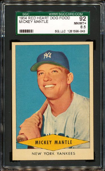 1954 RED HEART DOG FOOD MICKEY MANTLE NM-MT+ SGC 92