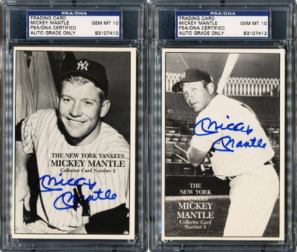 MICKEY MANTLE PAIR OF SIGNED UNION NOVELTY COMPANY CARDS - BOTH GEM MINT PSA/DNA 10