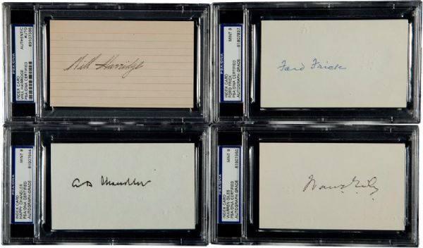 LOT OF (8) BASEBALL HOFER EXECUTIVES SIGNED INDEX CARDS AND GOVERNMENT POSTCARDS