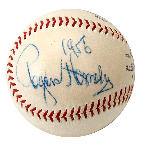 HIGH-GRADE ROGERS HORNSBY DOUBLE-SIGNED BASEBALL
