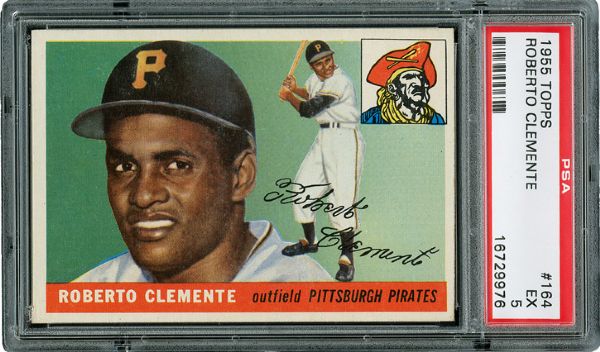 1955 TOPPS #164 ROBERTO CLEMENTE ROOKIE CARD EX PSA 5