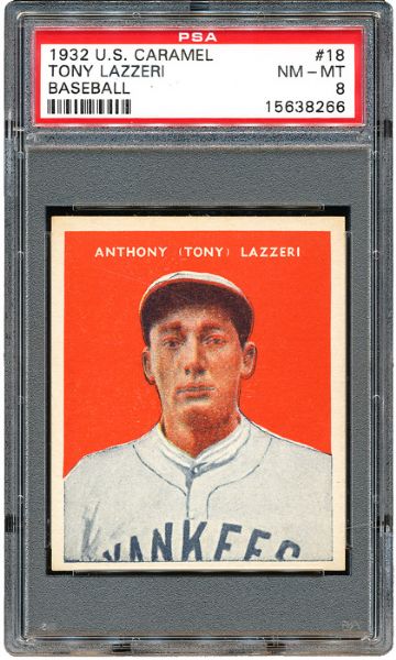 1932 US CARAMEL #18 TONY LAZZERI PSA 8 NM-MT
